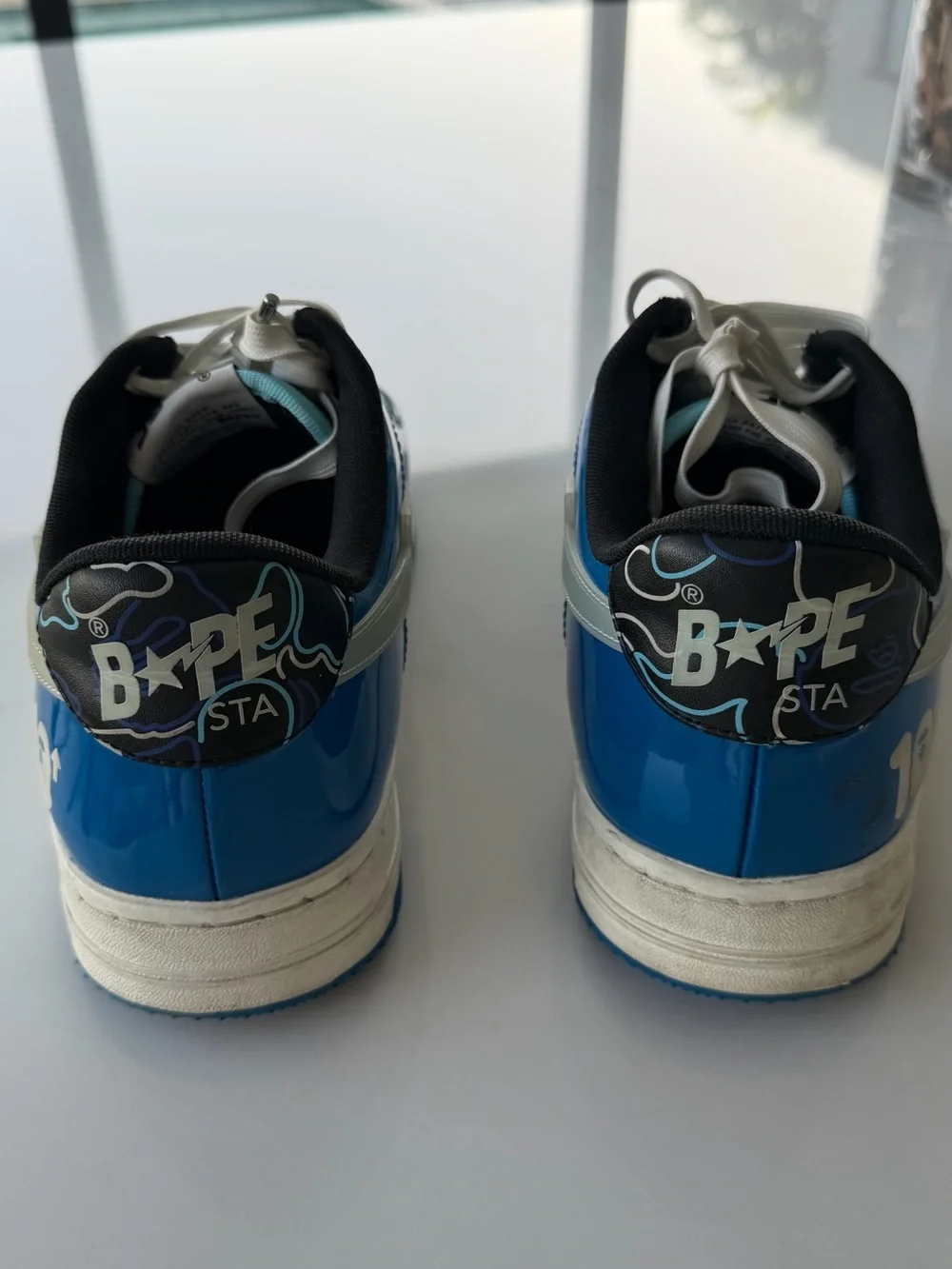 Bape Men's Blue Patent Low-Top Sneakers with White Laces